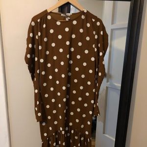 Brown Long Sleeve Polkadot mid length dress